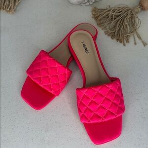 L'AGENCE Aloise Quilted Flat Slide Sandal in Neon Coral Size 7 EU 37